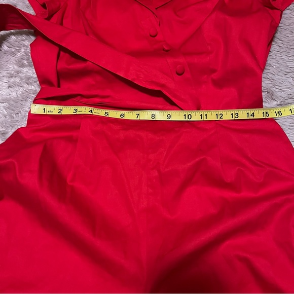 Gal Meets Glam Venetian Red Camille V-Neck Sash Waist Pants Jumpsuit 10 - Picture 8 of 11